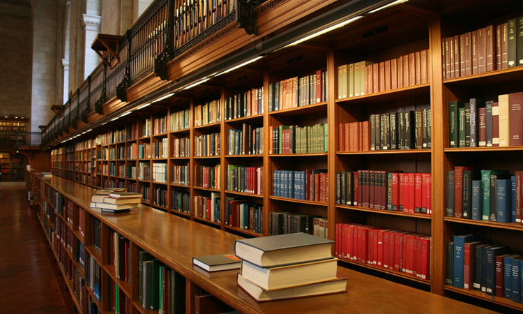 Law library shelves filled with books